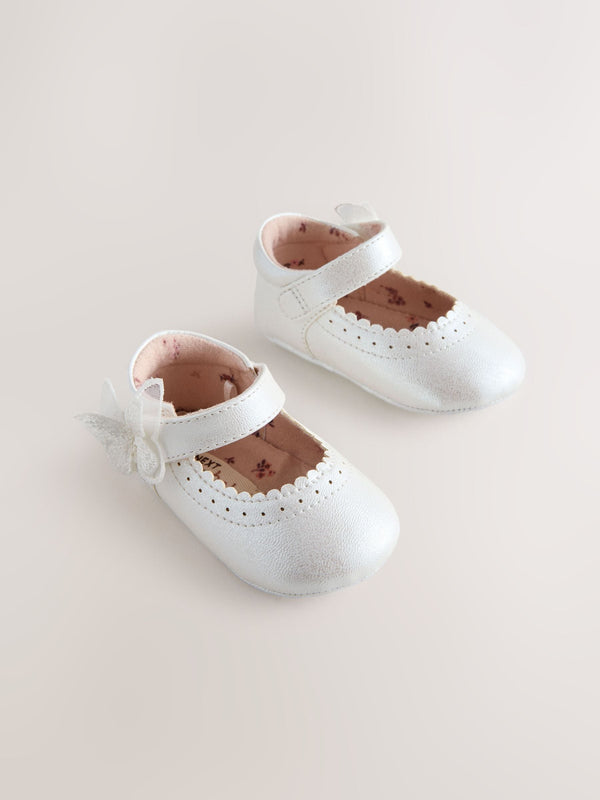 White Shimmer Butterfly Mary Jane Baby Shoes (0-18mths)