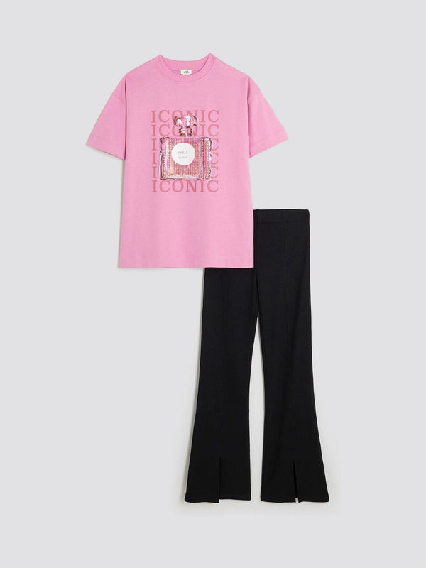 River Island Pink Girls Purfume T-Shirt and Kickflare Set
