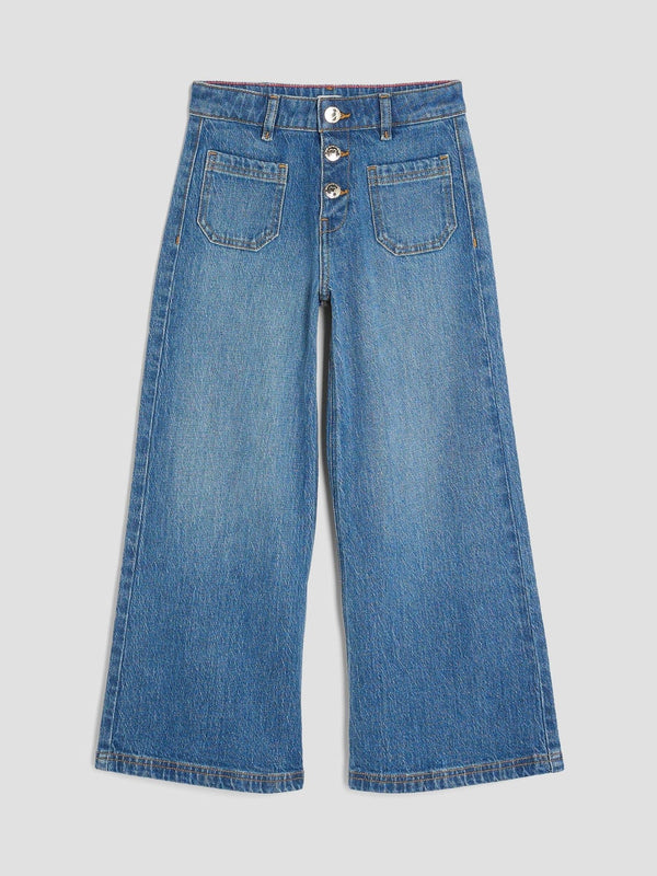 River Island Blue Girls Pocket Front Wide Leg Jeans