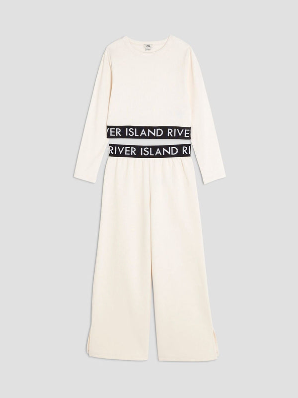 River Island Cream Girls Waistband Top and Joggers Set