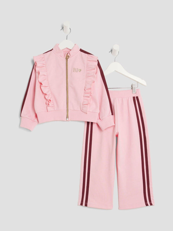 River Island Pink Girls Frill Tracksuits Set