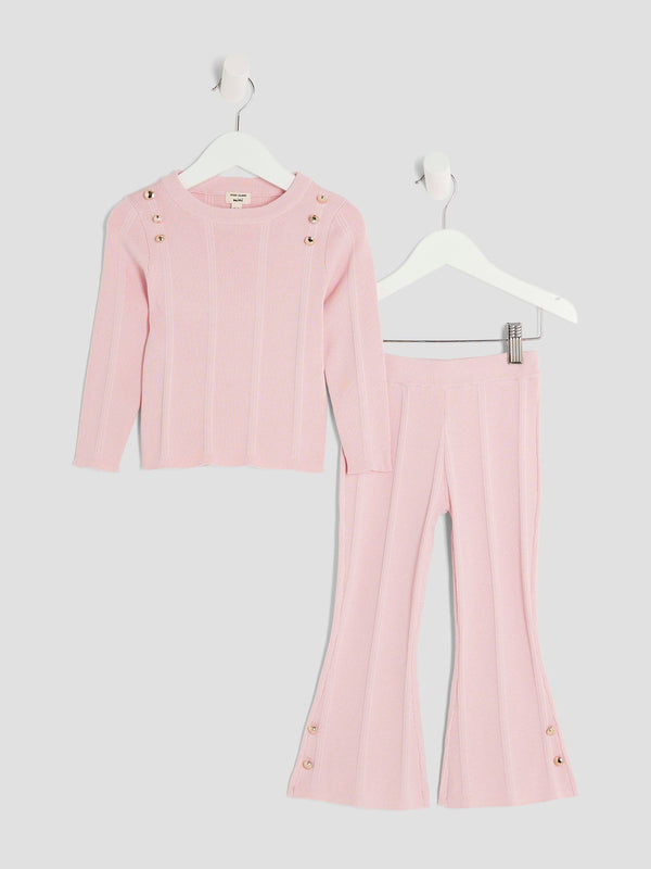 River Island Pink Girls Button Detail Flare Trousers Set