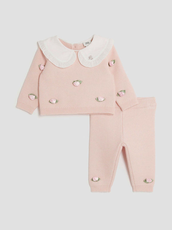 River Island Pink Baby Girls Rose Bud Jumper Set