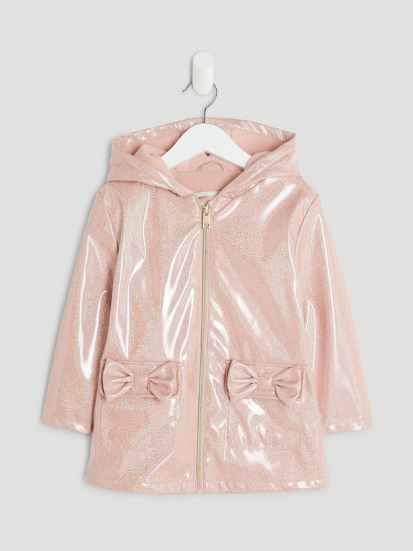 River Island Pink Girls Glitter Rain Mac
