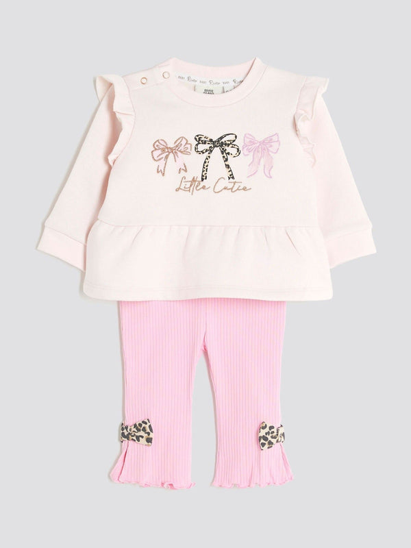 River Island Pink Baby Girls Bow Peplum Sweatshirt Set