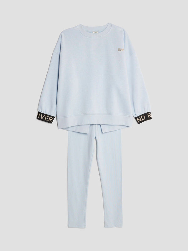 River Island Blue Girls Split Back Top and Leggings Set