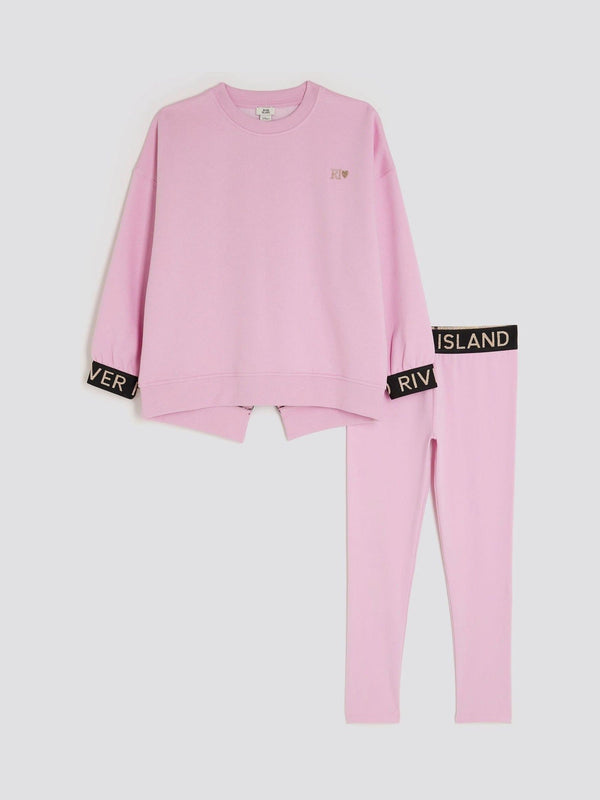 River Island Pink Girls Split Back Top and Leggings Set