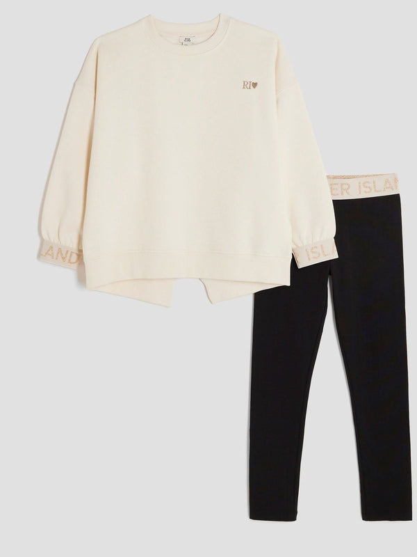 River Island Cream Girls Split Back Top and Leggings Set
