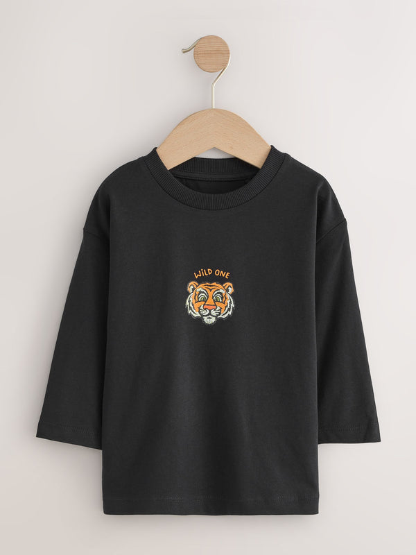 Black Tiger Long Sleeve Graphic Print T-Shirt (3mths-7yrs)