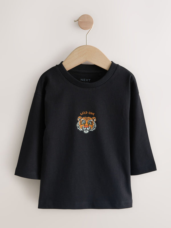 Black Tiger Long Sleeve Graphic Print T-Shirt (3mths-7yrs)