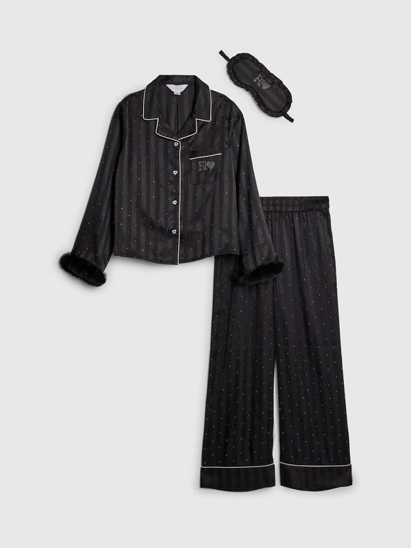 River Island Black Hotfix Fur Cuff Pyjamas