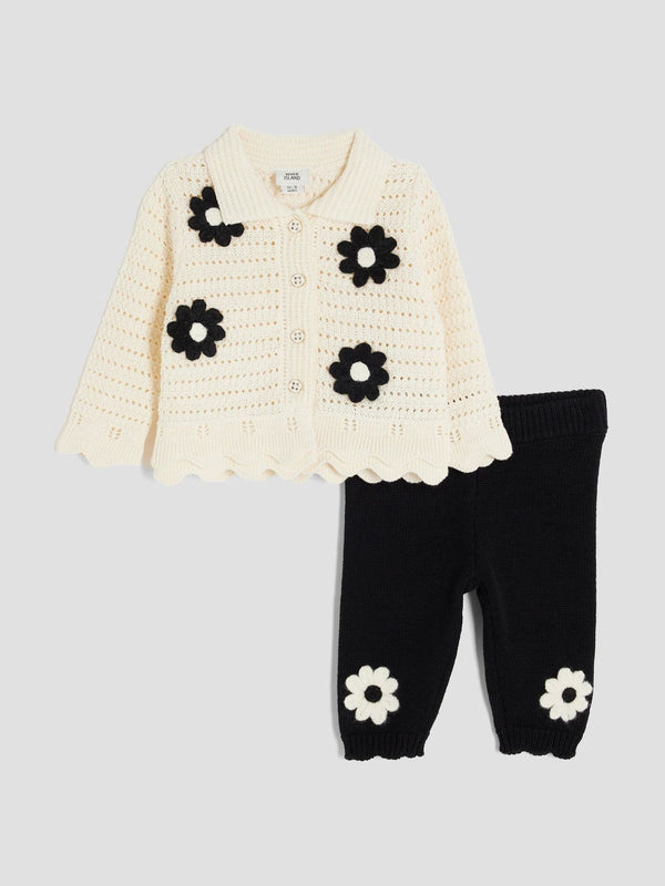 River Island Cream Baby Girls Mono Daisy Crochet Set