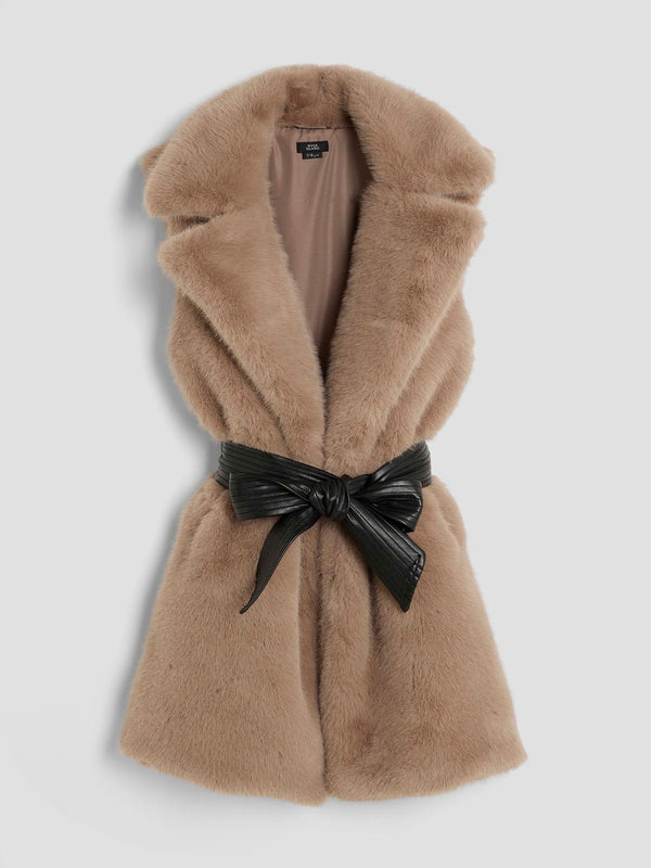 River Island Brown Girls Fur Belted Gilet