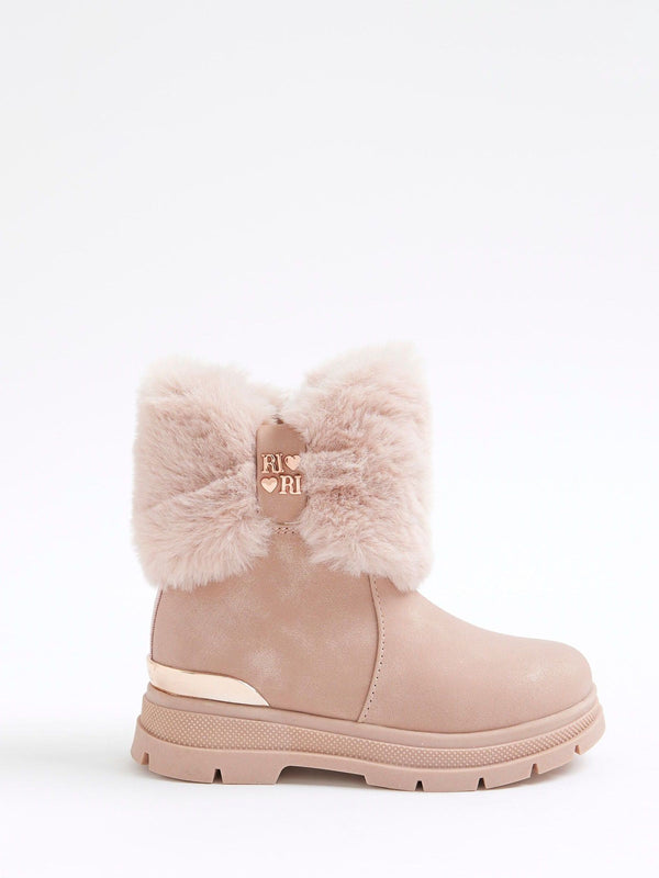 River Island Pink Girls Patent Heart Bow Fur Boots