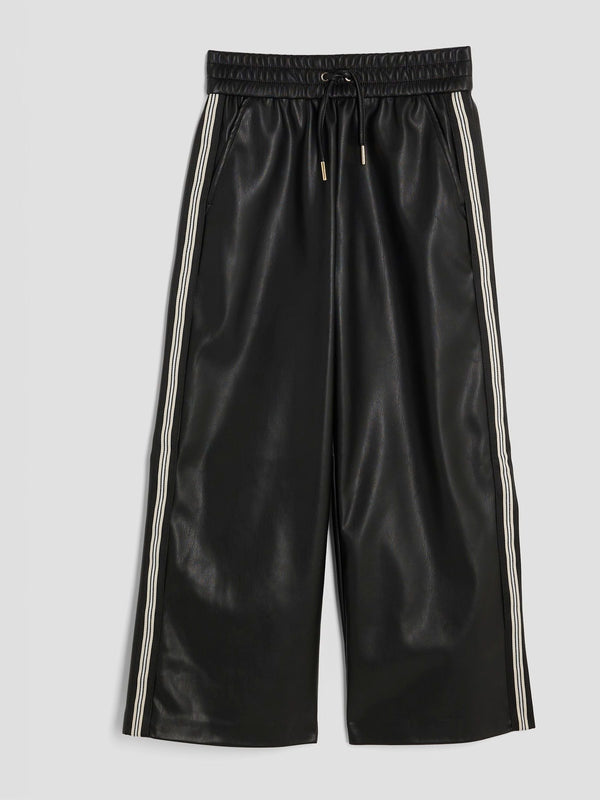 River Island Black Faux Leather Side Stripe Wide Leg Trousers