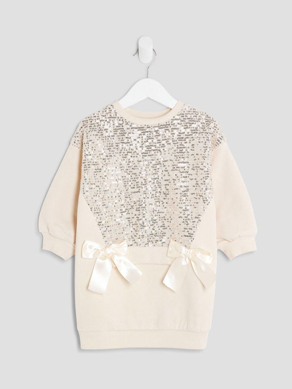 River Island Cream Girls Sequin Sweat Dress