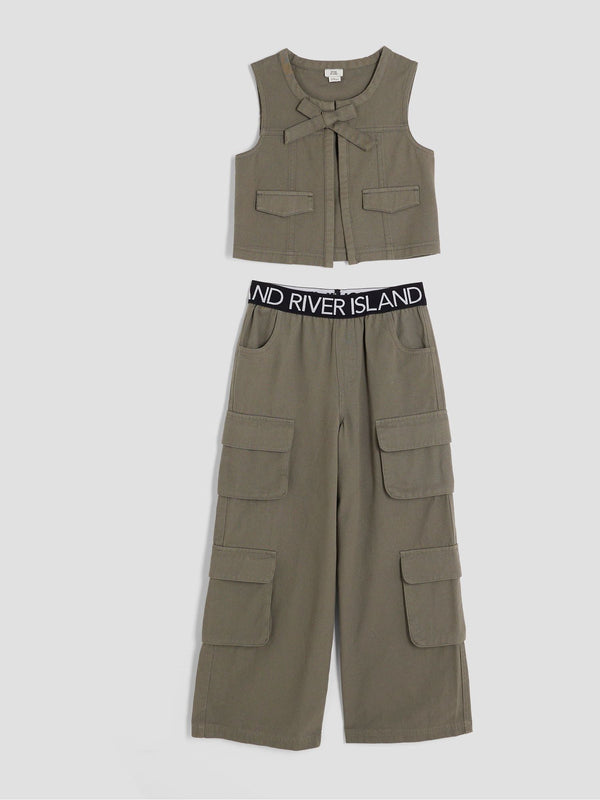 River Island Green Girls Waistband Gilet Cargo Set