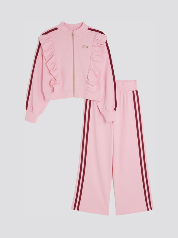 River Island Pink Girls Frill Tracksuits Set