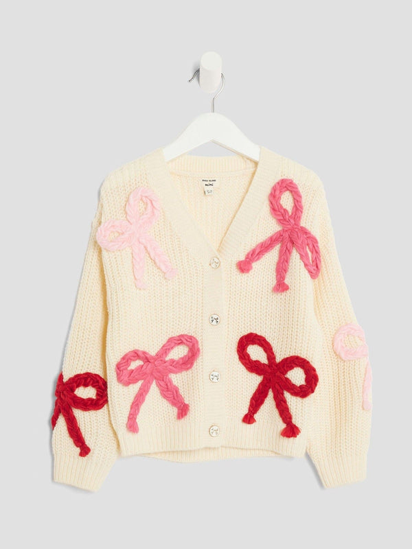 River Island Cream 3D Bow Cardigan