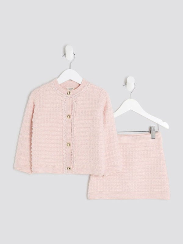 River Island Pink Fluff Boucle Cardigan Set