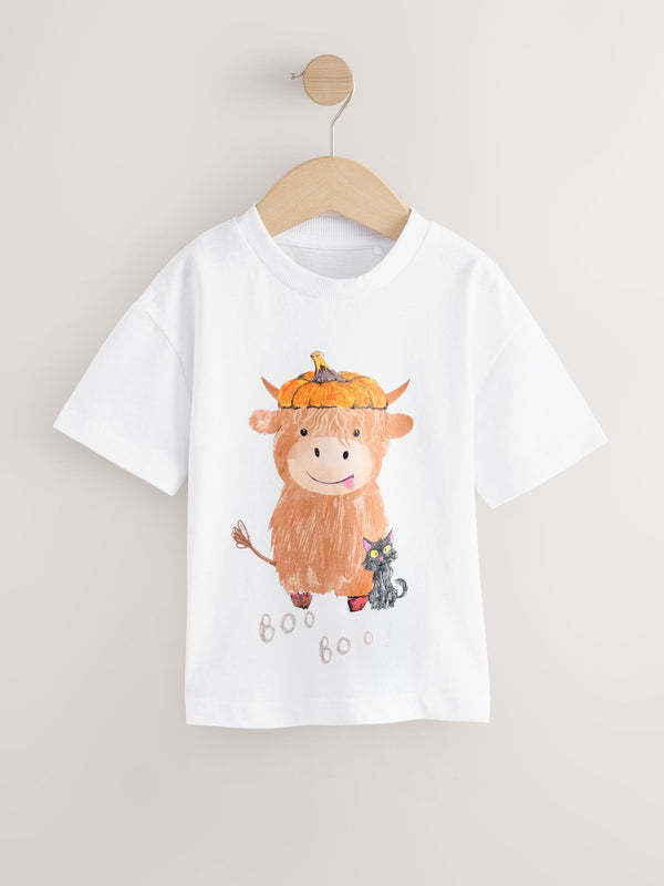 White Hamish Halloween Long Sleeve Graphic Print T-Shirt (3mths-7yrs)