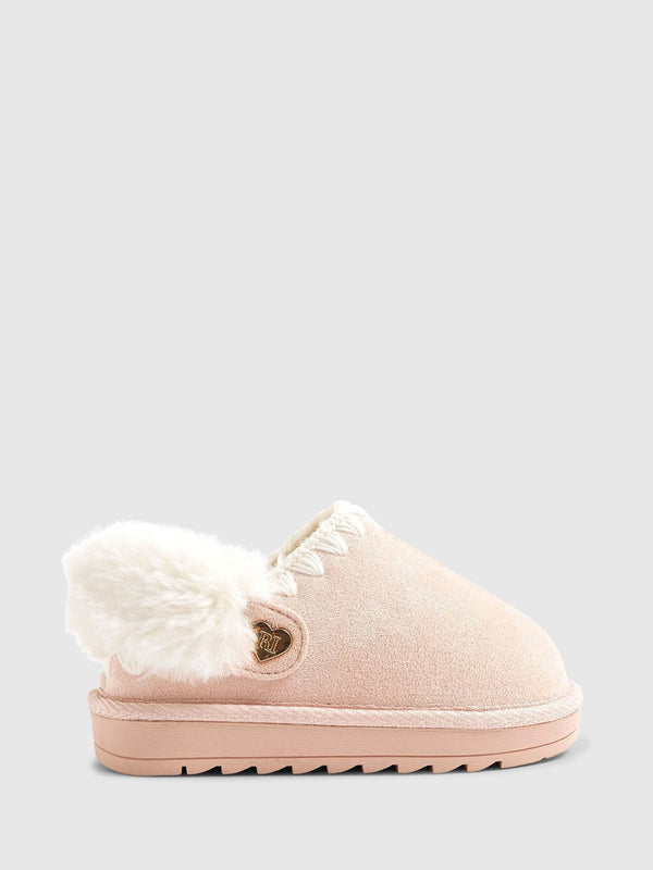 River Island Pink Fur Strap Whipstch Slippers