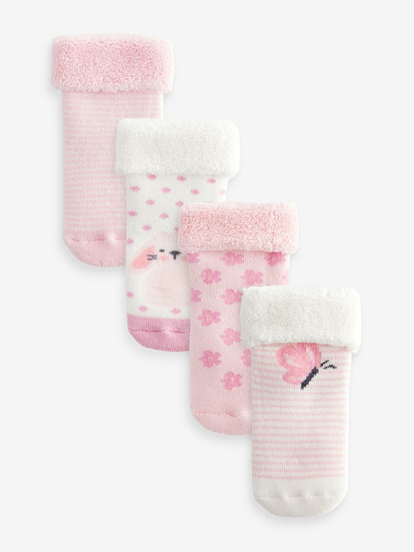 Pink Towelling Character Socks 4 Pack