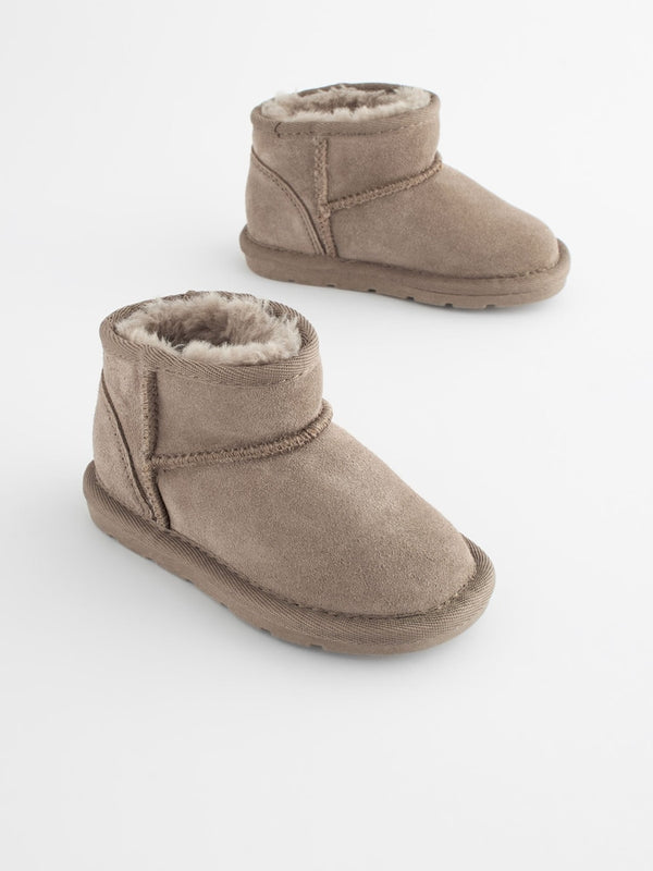 Mink Brown Mini Suede Pull On Ankle Boots immediate