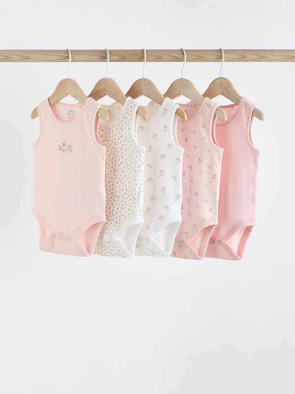 Pink Bunny Baby 100% Cotton Vests 5 Pack immediate