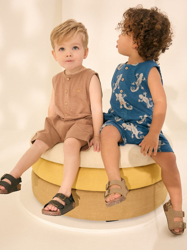 Teal Blue Printed/Brown 100% Cotton Rompers 2 Pack immediate