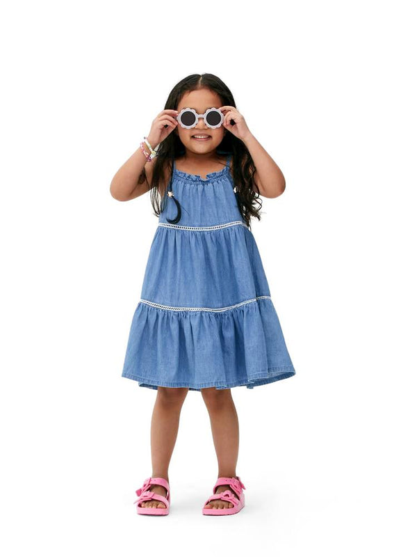 Girls Blue Tiered  Chambray Dress _fawre_