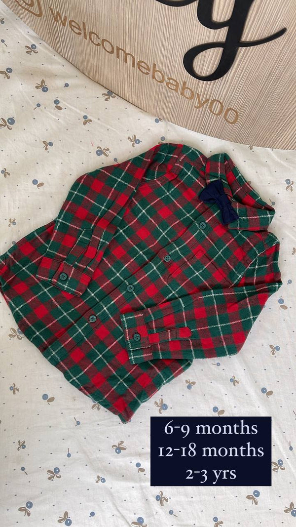 Boys Christmas check chemise with bow