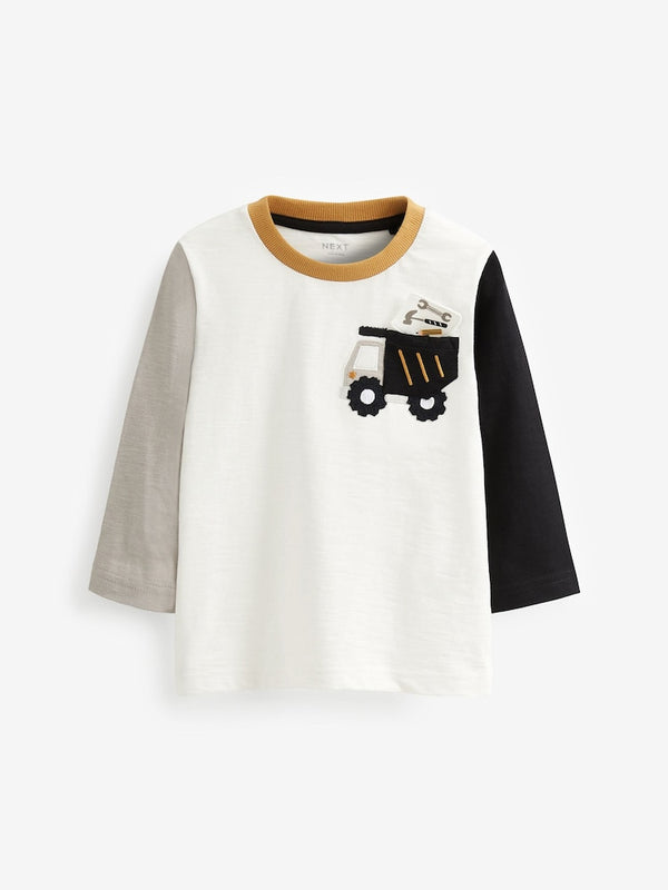 Black/White Truck 100% Cotton Long Sleeve Pocket T-Shirt immediate