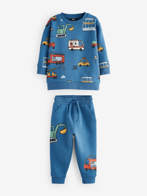 Blue Vehicles All-Over Print Character Sweatshirt and Joggers Set immediate