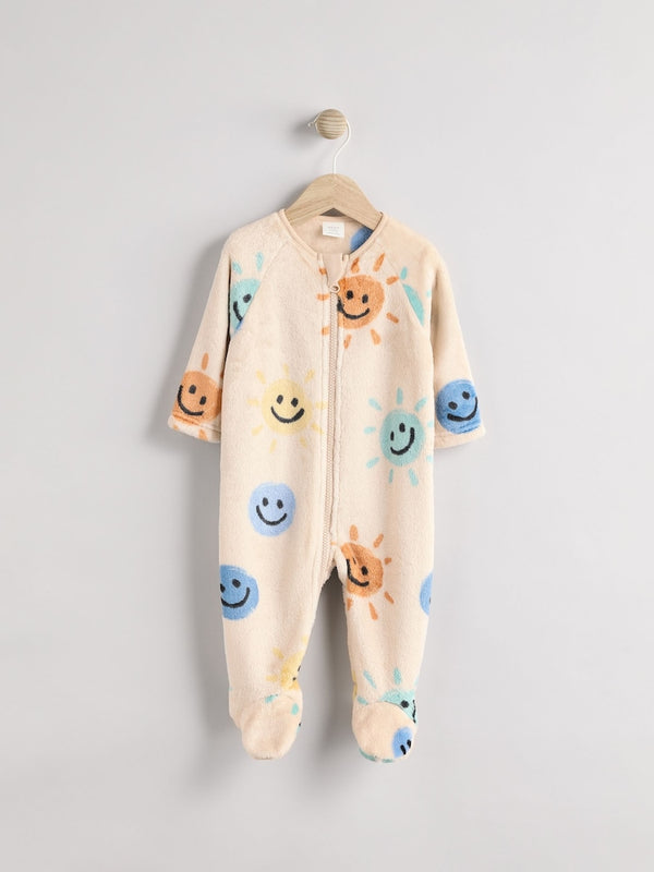 Beige Baby Zip Fleece Sleepsuit immediate