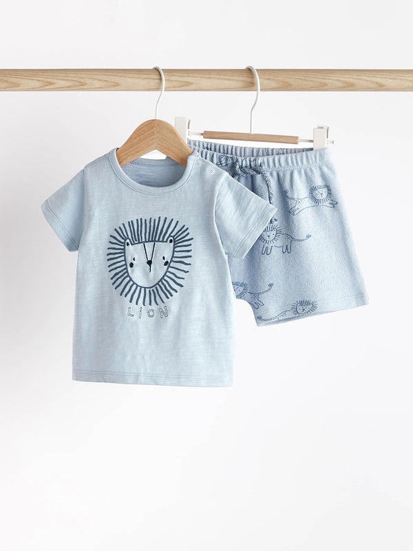 Teal Blue Lion Baby 100% Cotton T-Shirt And Shorts 2 Piece Set immediate