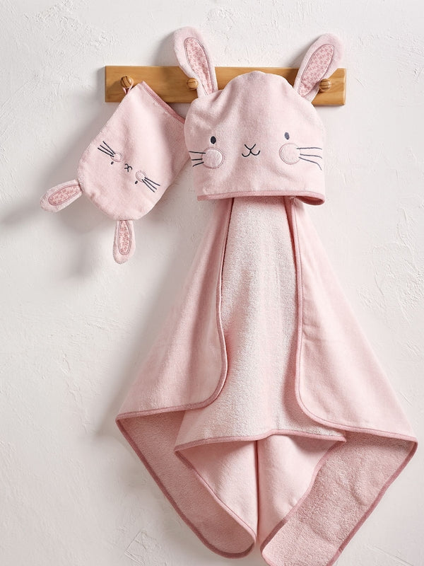 Pink Bunny 100% Cotton Newborn Hooded Baby Towel