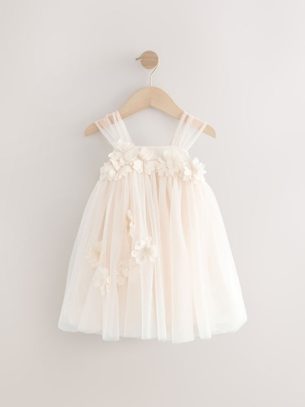 Ecru White Sleeveless Mesh Party Dress immediate