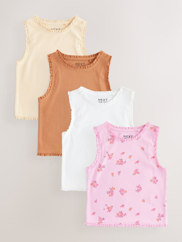 Pink/Orange/Yellow Floral Rib Vest 4 Pack immediate