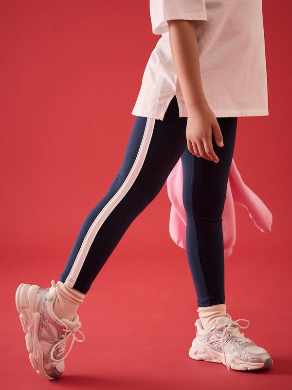 Navy/White Side Stripe Printed Leggings immediate