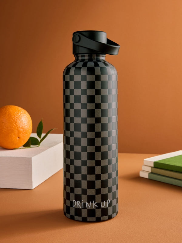 Black/Grey 500ml Stainless Steel Chequer Board Water Bottle