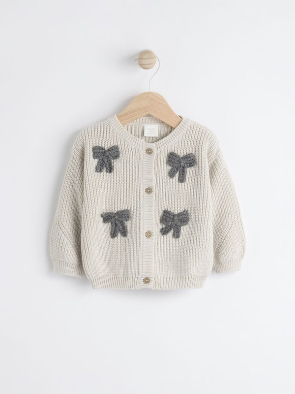 Grey 3D Bows Baby 100% Cotton Knitted Cardigan immediate