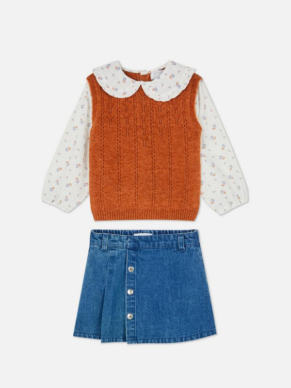 Primark in-1 Sweater, Blouse and Denim Skirt Set