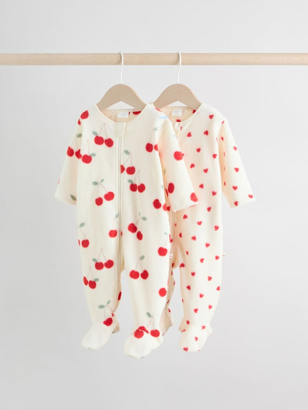 Red 2 Pack Micro Fleece Two Way Zip Baby Sleepsuits immediate