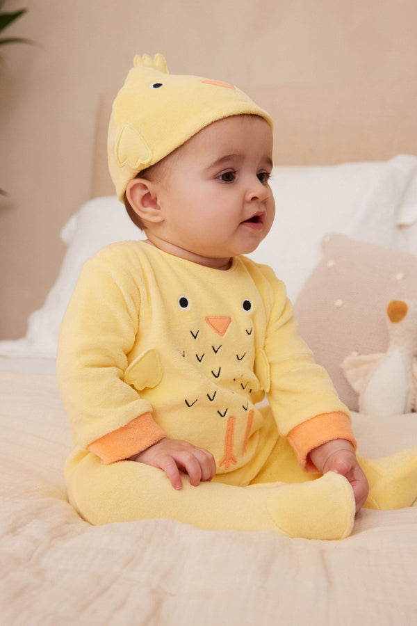 Copy of yellow chick velour sleepsuit