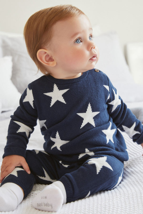 Copy of Navy Blue Star Knitted Baby 2 Piece Set