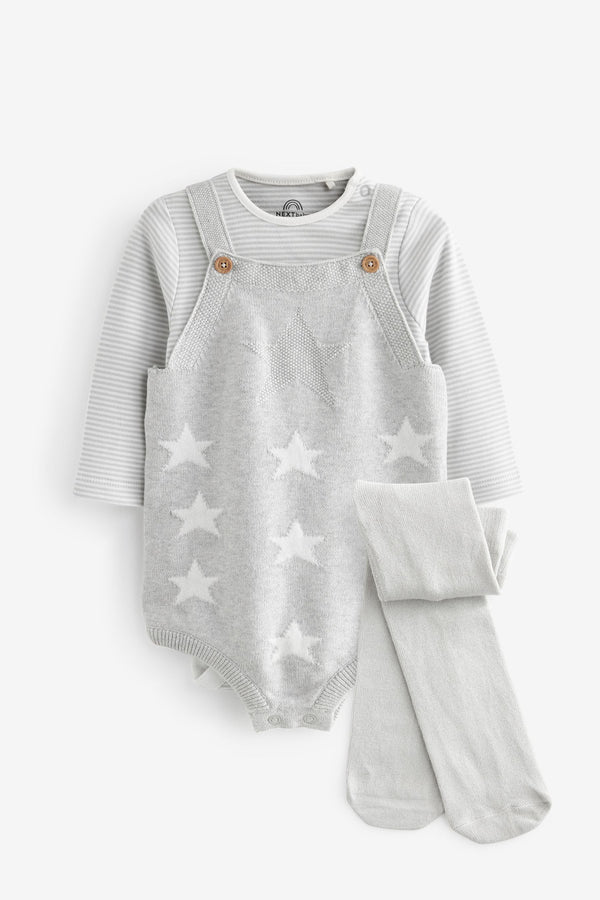 Copy of  Grey Knitted Baby Romper, Top & Tights 3 Piece Set