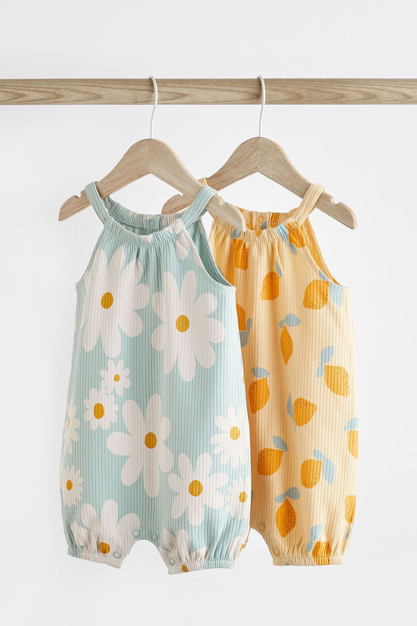 2 pk yellow/blue rompers