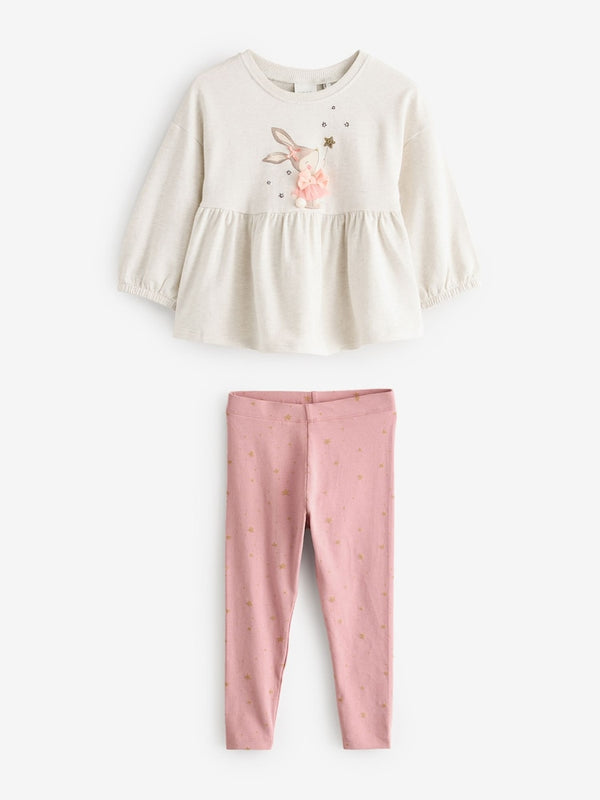 Pink Bunny Peplum 100% Cotton Top and Leggings Set immediate