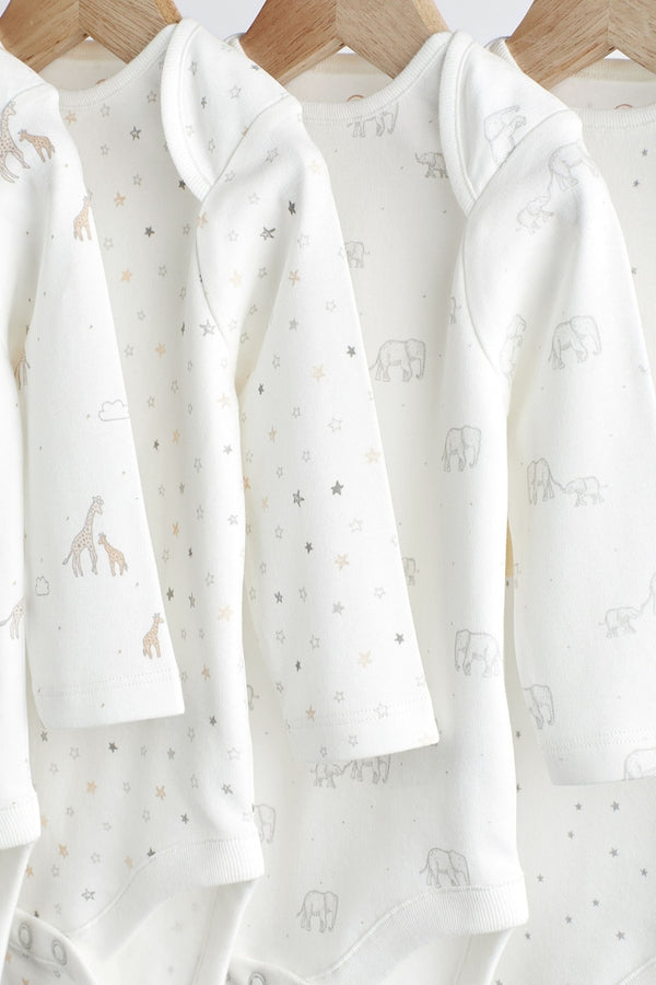 Delicate White Animal 4 Pack Baby Printed Long Sleeve Bodysuits